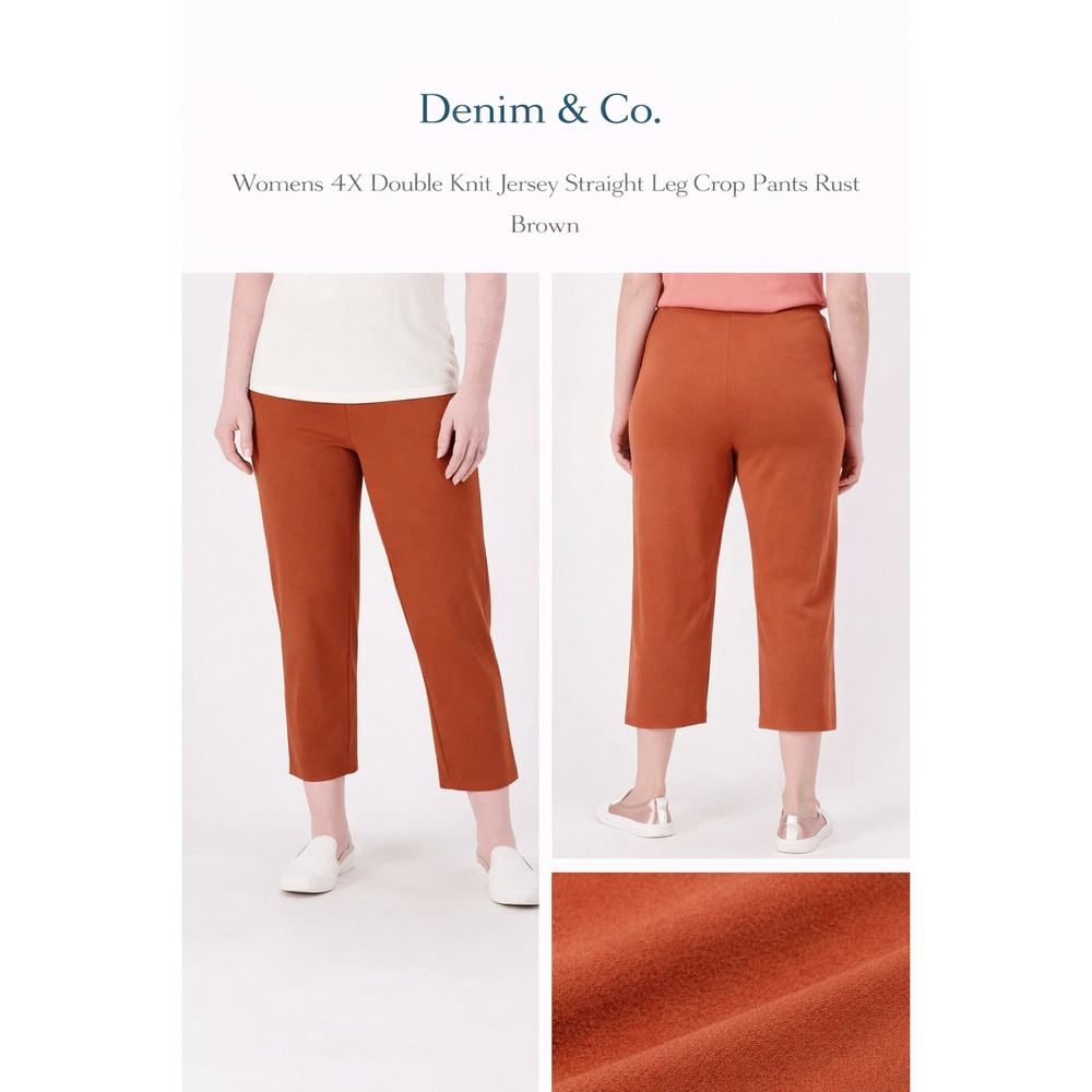Denim & Co Womens 4X Double Knit Jersey Straight Leg Crop Pants Rust Brown A6028